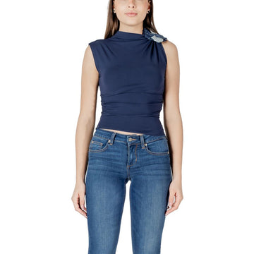 Blue Cotton Sleeveles T-Shirt