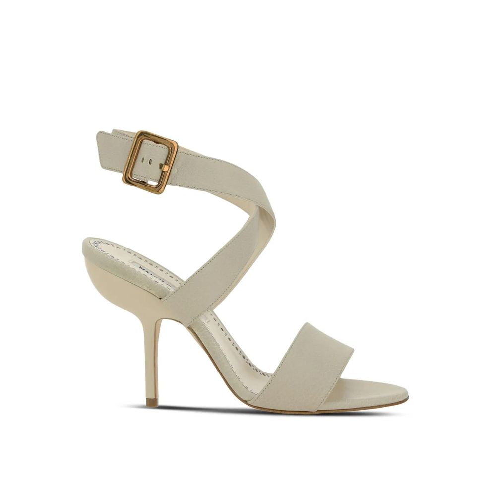 White Calfskin Stiletto Heel Sandals