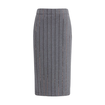 Gray Polyester Midi Skirt
