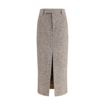 Brown Fleece Wool Long Skirt